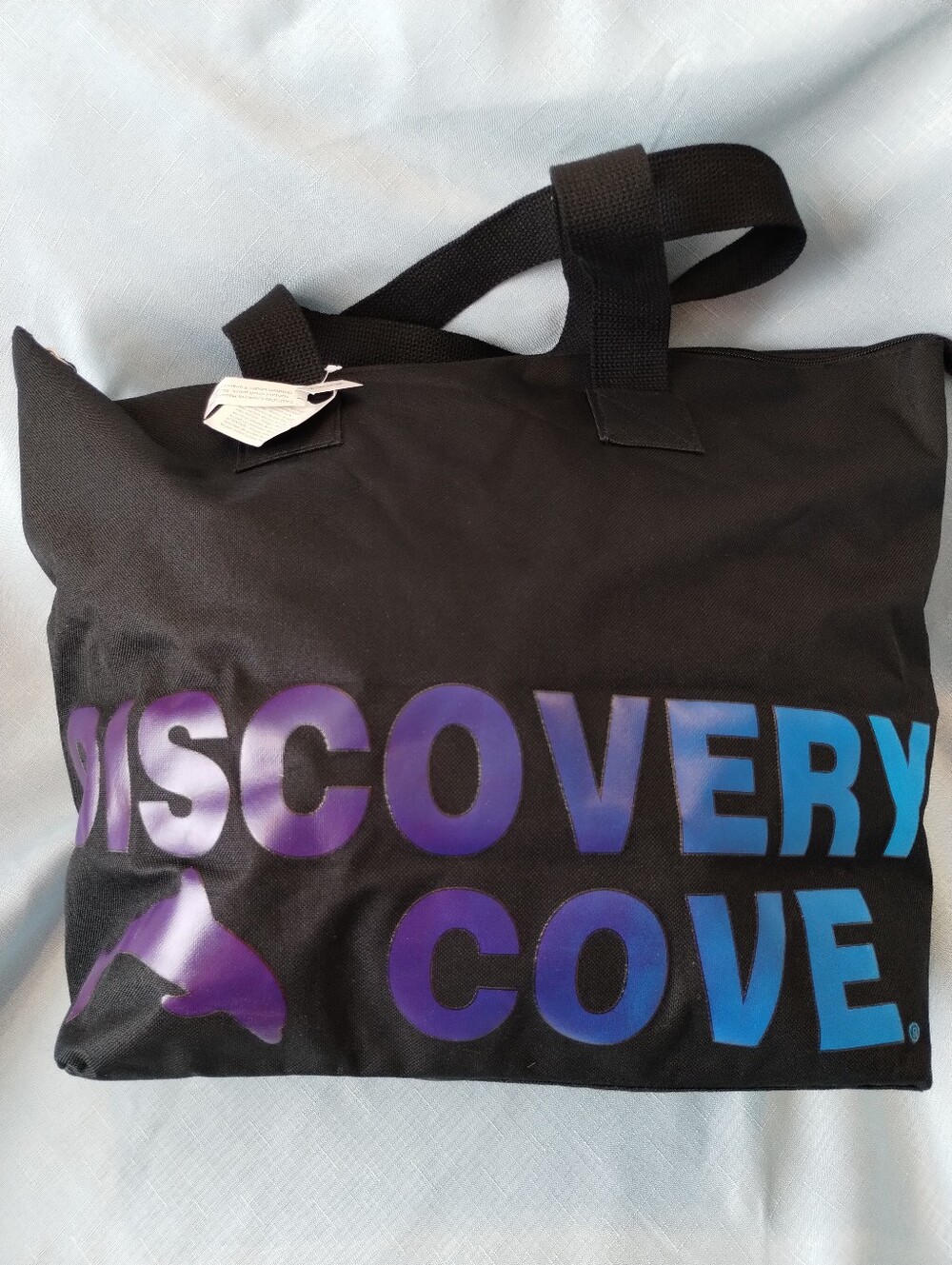 Sea World's Discovery Cove Black Tote Bag with Purple-Blue Logo NWT